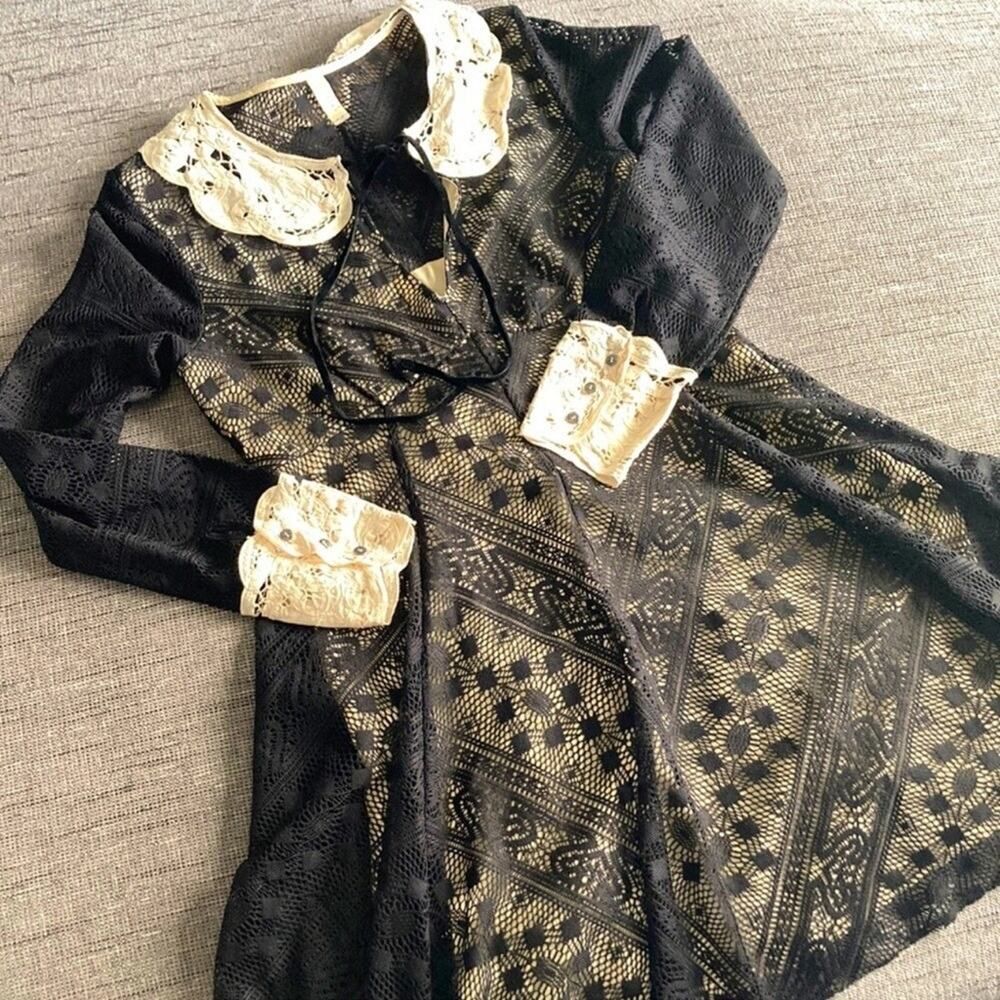 Free People Talk that Talk Black Lace Collar Dress size 10 - Picture 5 of 8
